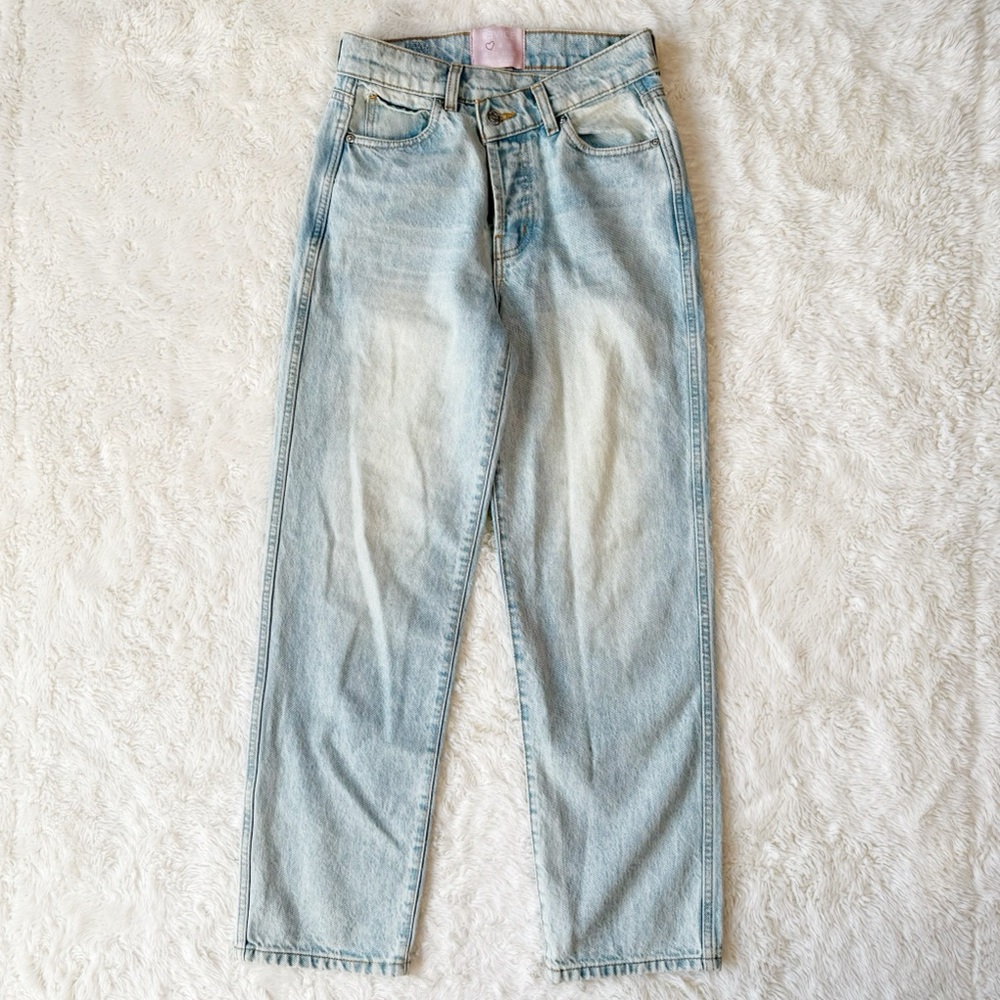 Revice Woman Light Wash 90s Crossover Straight Leg Jeans US25 Y2K Western Boho